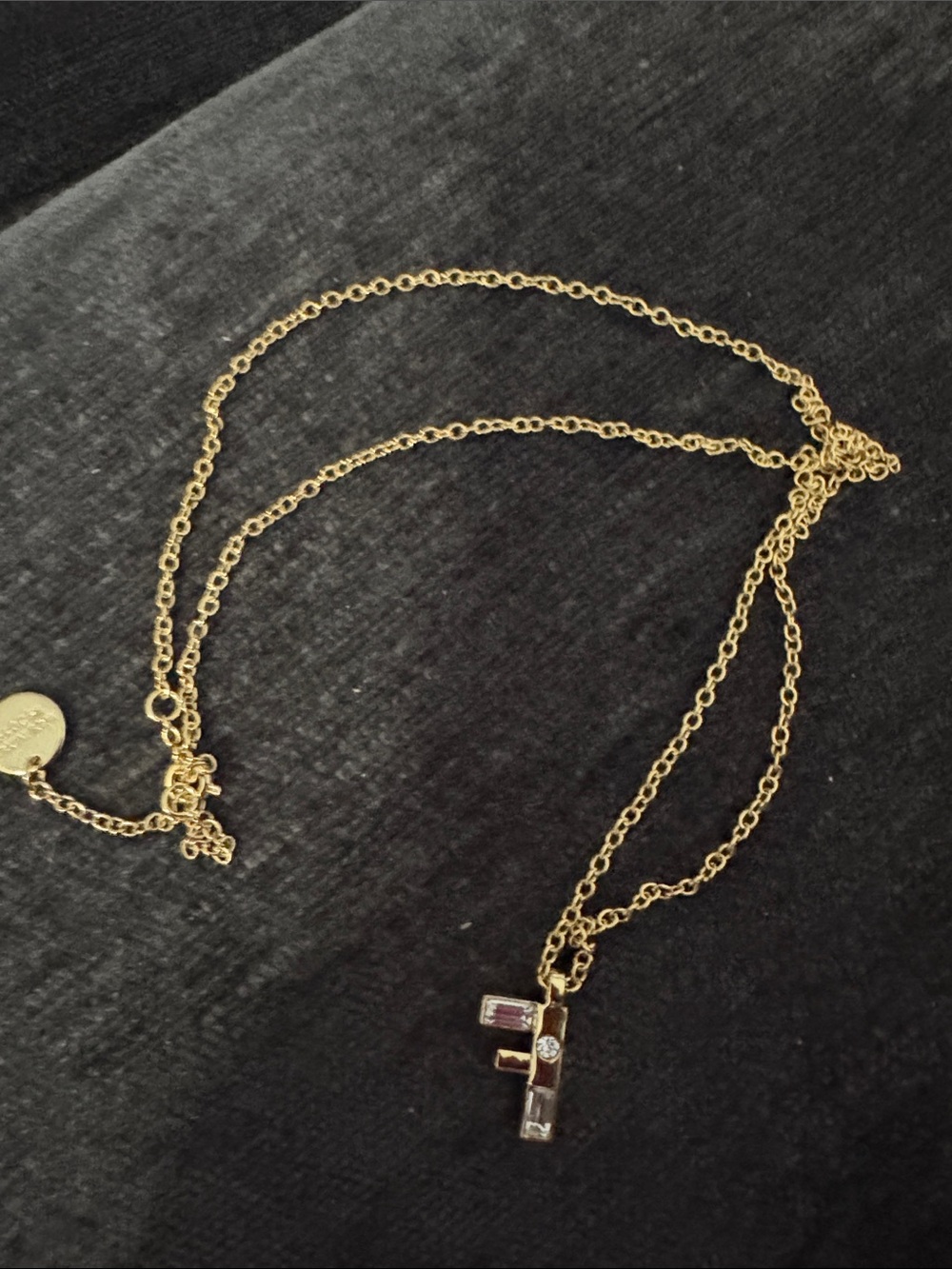 Fendi Gold T-Bar Cross Necklace with Clear Gemstones